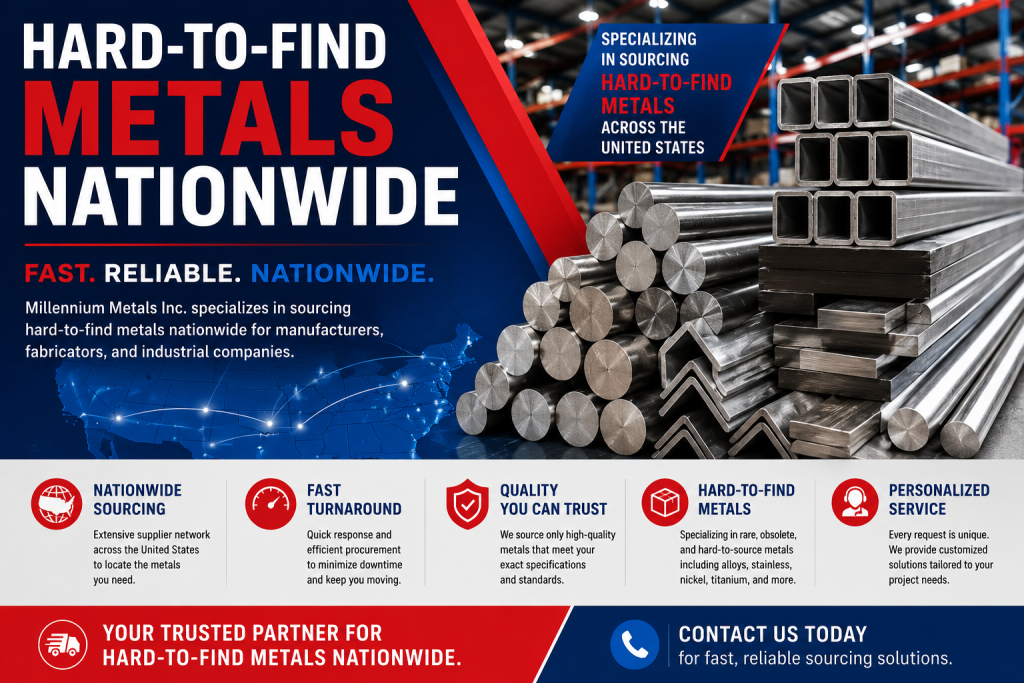 Hard-to-Find Metals Nationwide | Millennium Metals Inc.